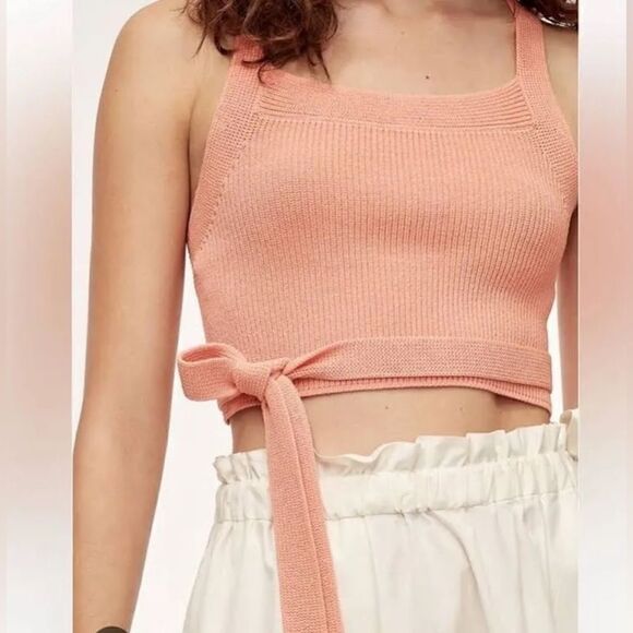 NWOT Wilfred Aritzia Cayenne Pink Knit Top Tank Top Open Tie Back Size M - Picture 1 of 7